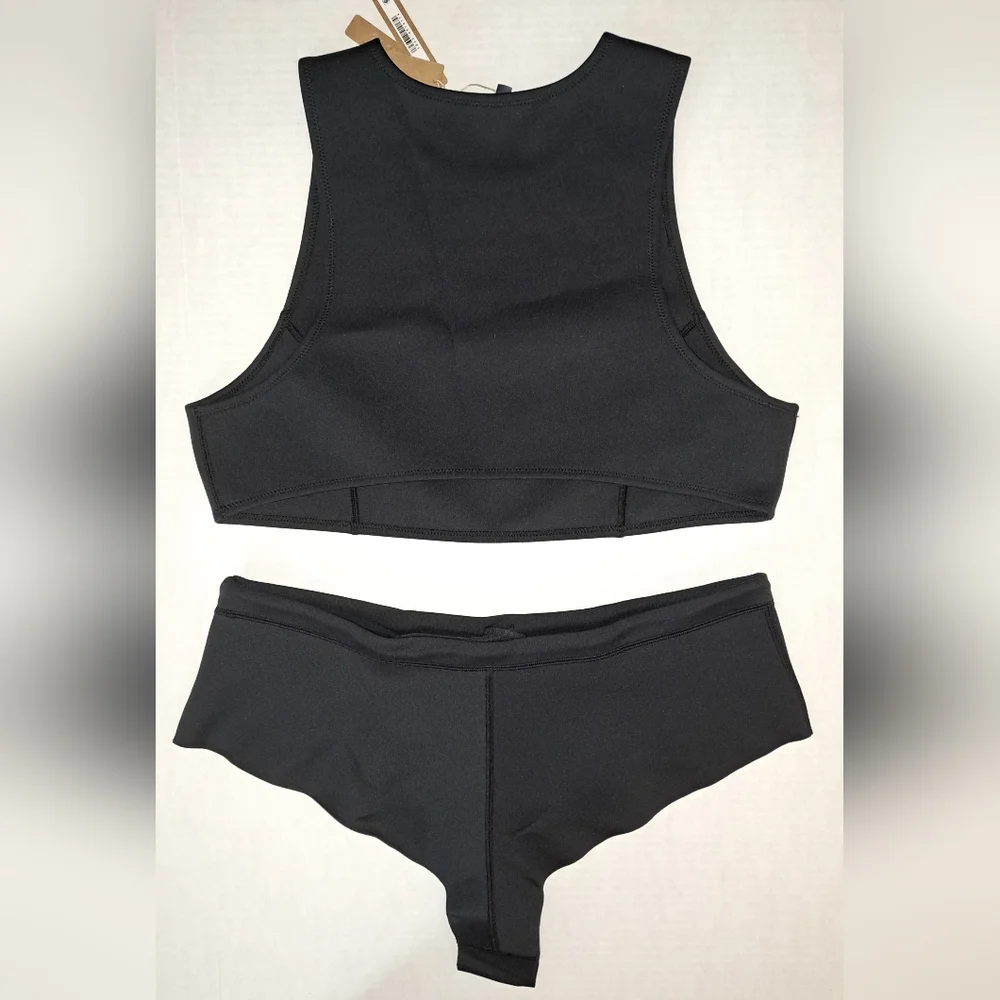 💕NWT SKIMS Sporty Scuba Wetsuit Swim Top + Hipster Swimsuit Set Black ONYX 3X